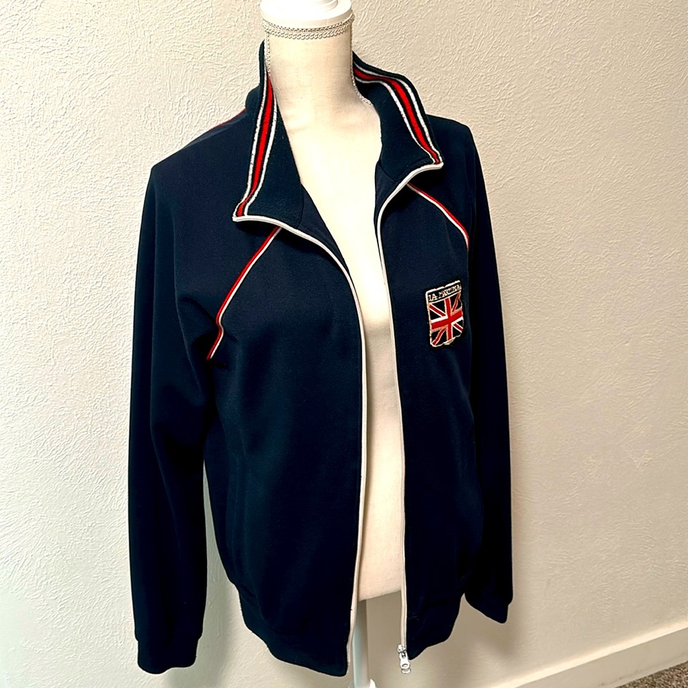La Martina Knit Sweater Full Zip Track Jacket Navy Blue Red Men's Size Large